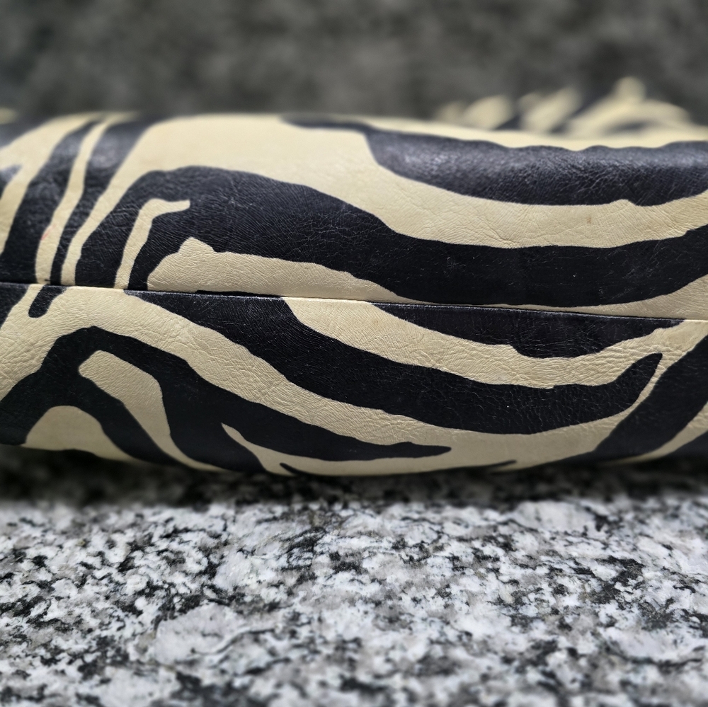 007. Dooney & Bourke Leather Zebra Print Shoulder Bag - Black and Cream - Picture 7 of 11